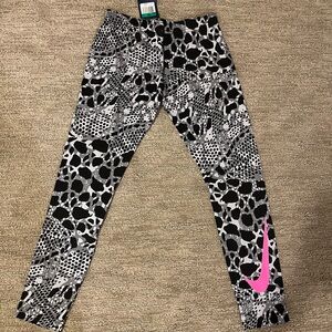 Nike Kids Black and Pink Graphic Leggings NWT XL